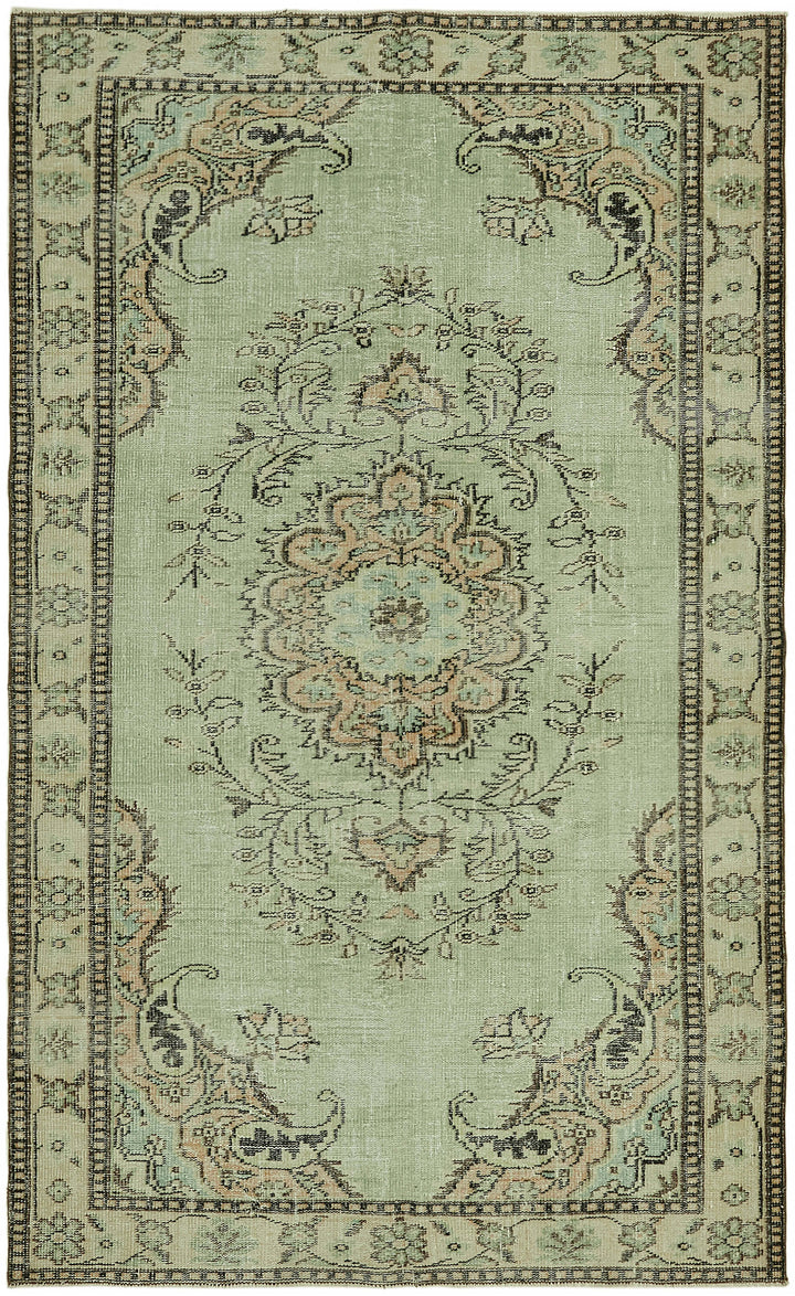 6x9 Beige Turkish Vintage Area Rug - 44613