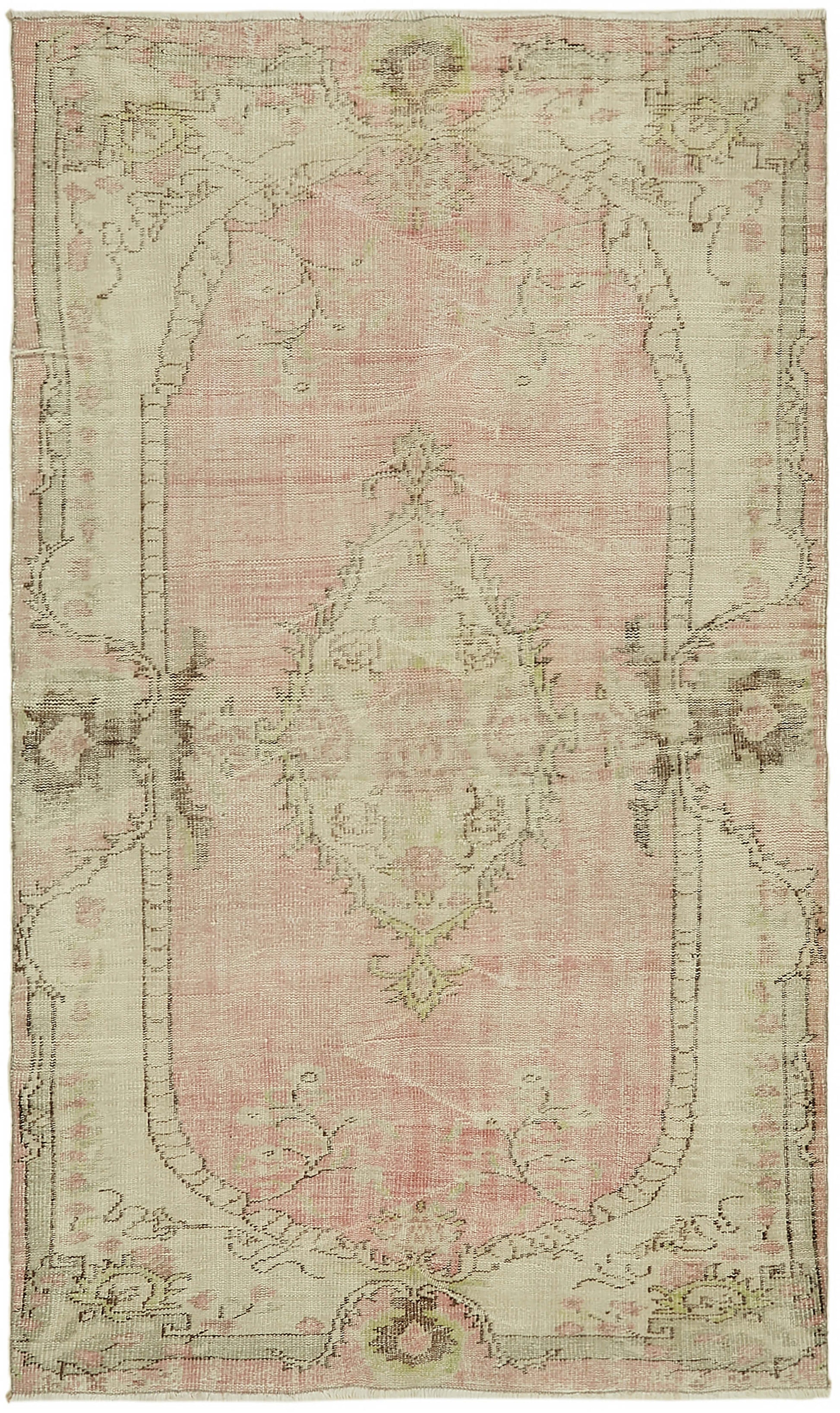 5x8 Beige Turkish Vintage Area Rug - 44615