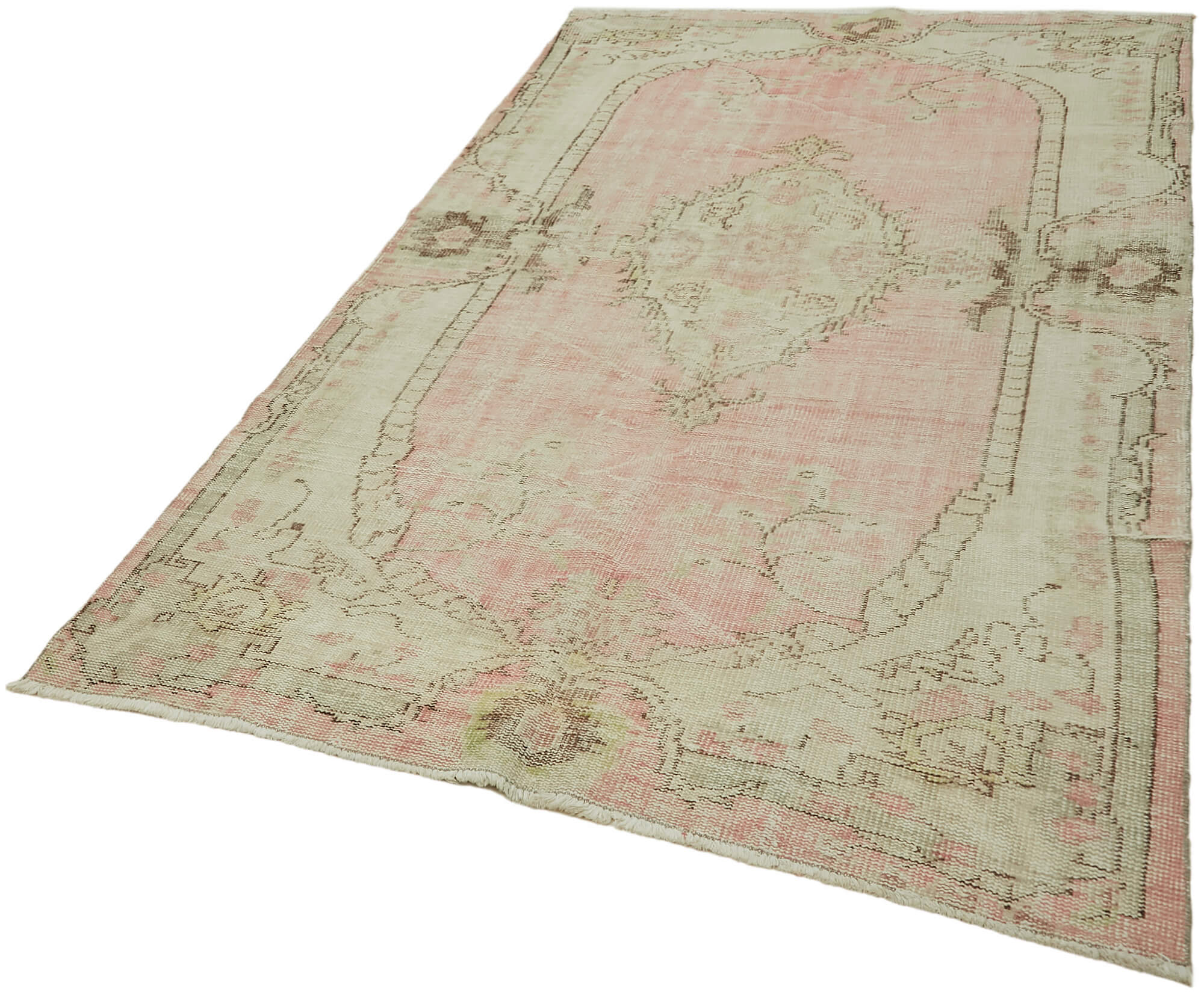 5x8 Beige Turkish Vintage Area Rug - 44615