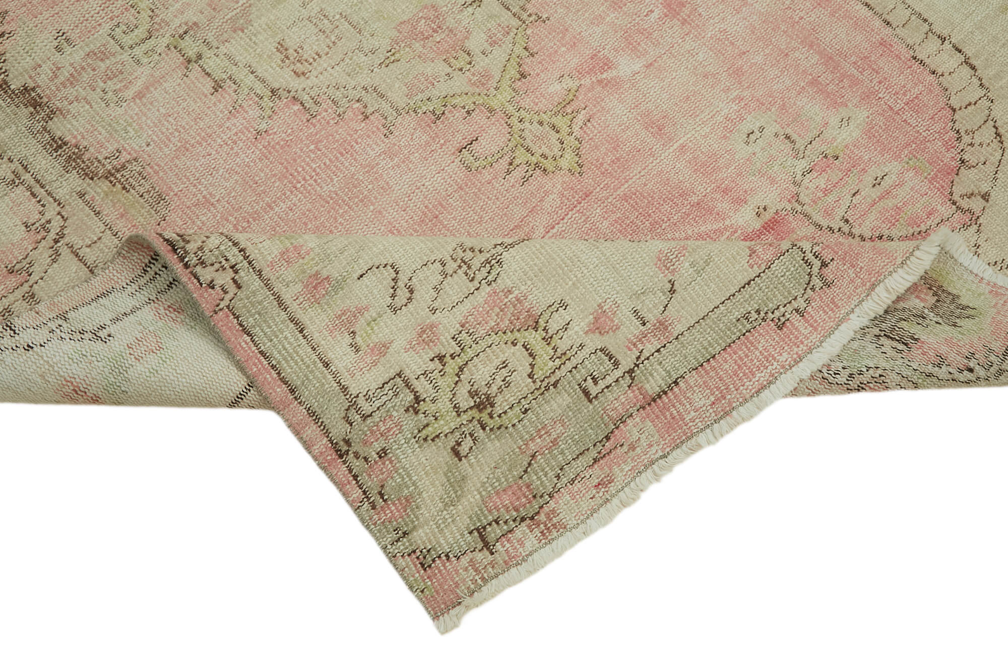 5x8 Beige Turkish Vintage Area Rug - 44615