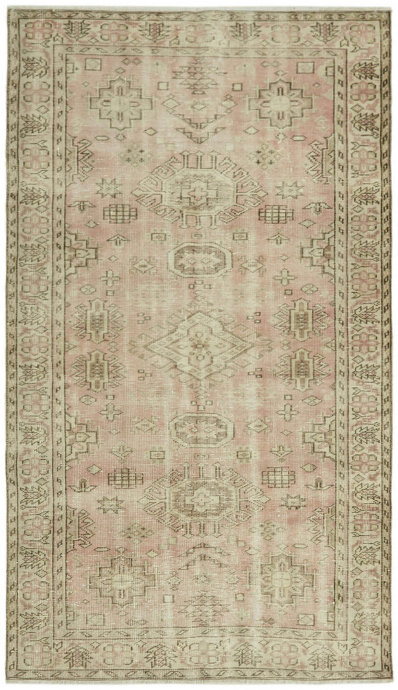 5x8 Beige Turkish Vintage Area Rug - 44616