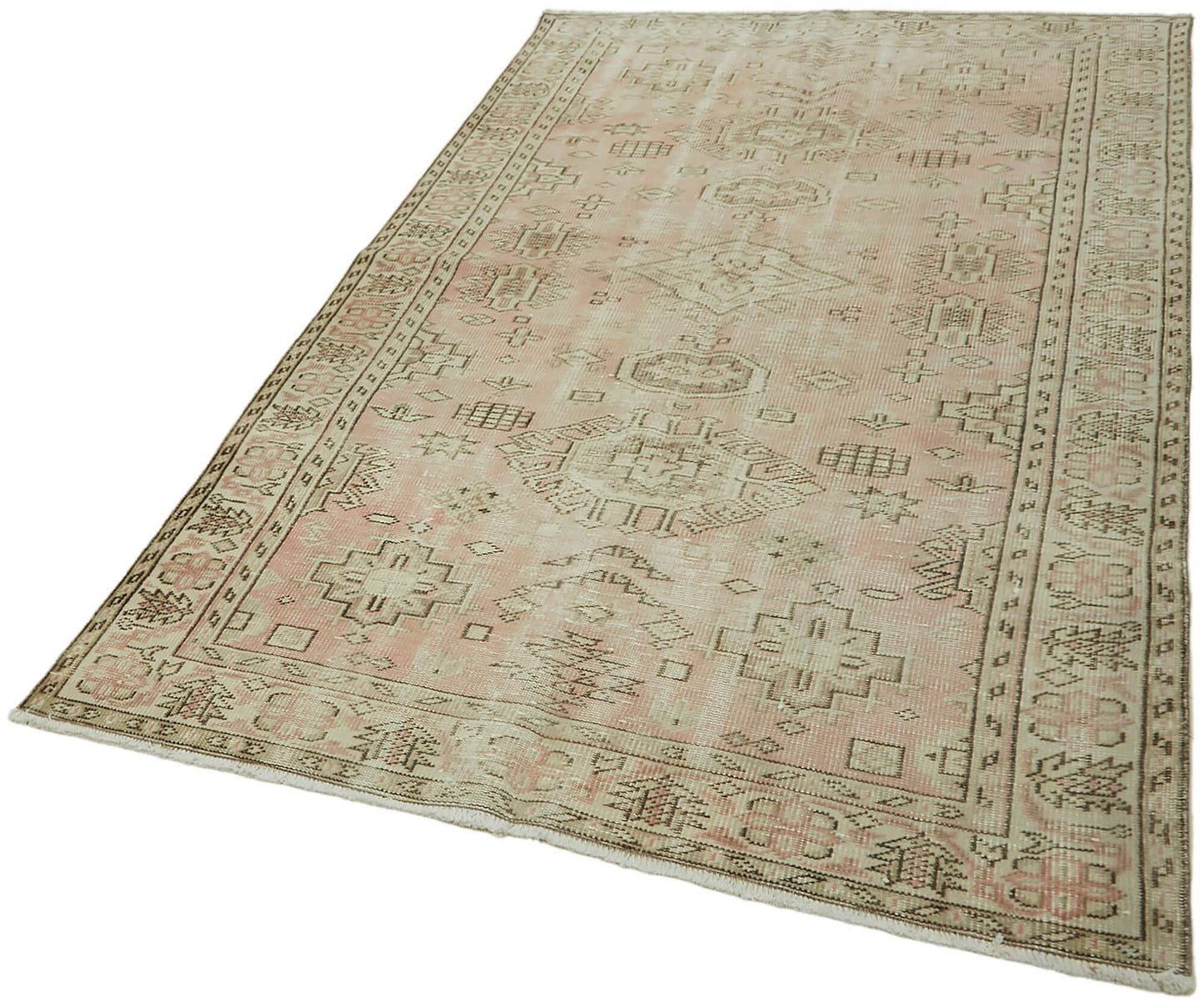5x8 Beige Turkish Vintage Area Rug - 44616