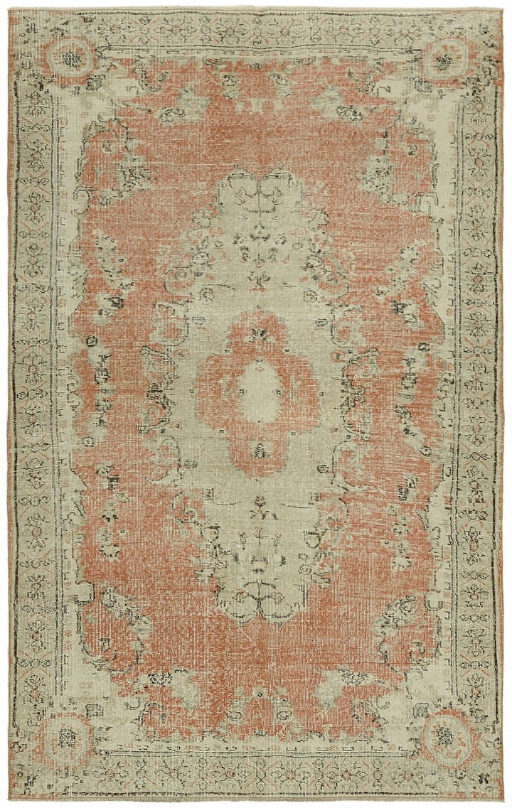 6x9 Beige Turkish Vintage Area Rug - 44618