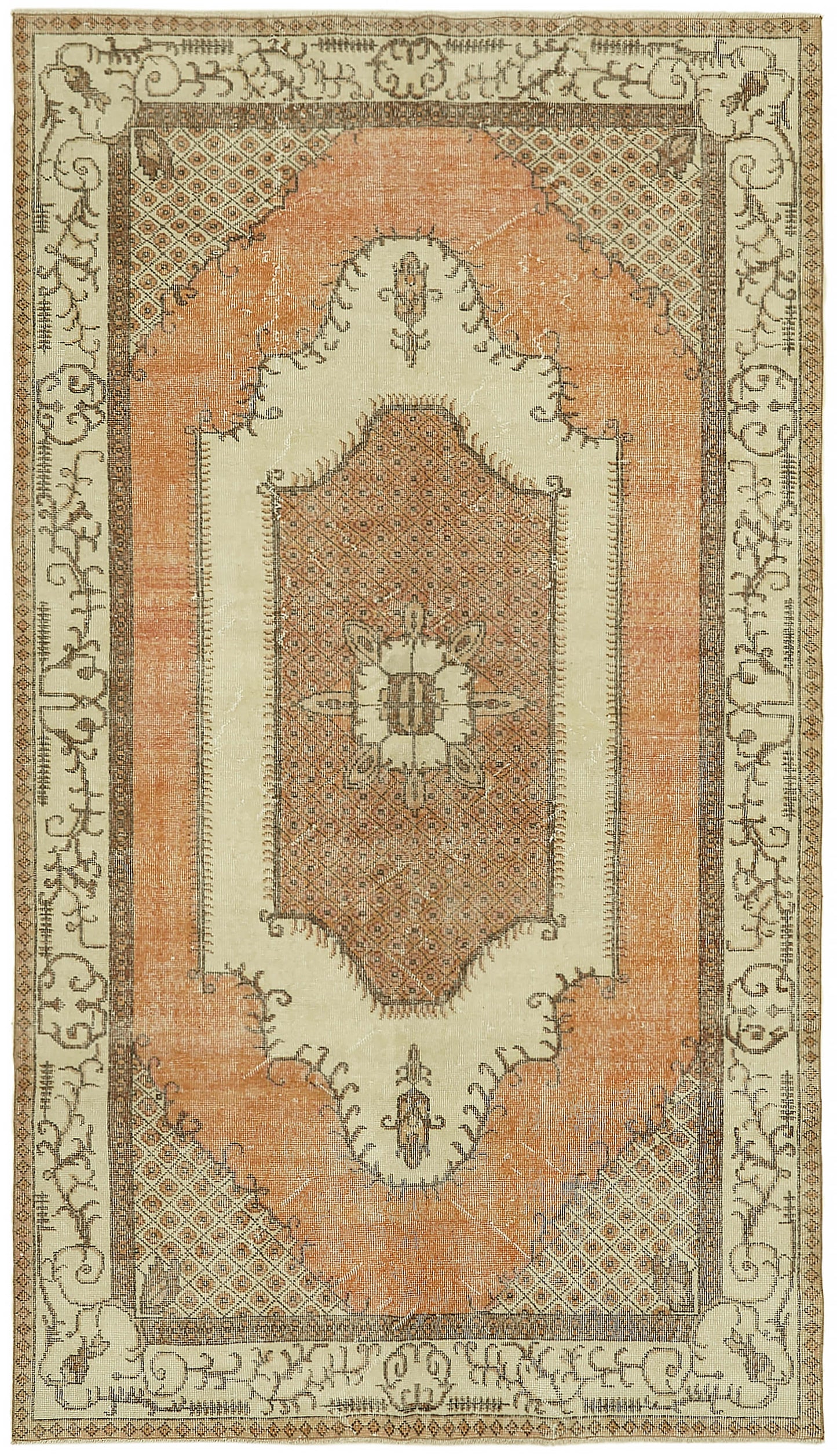 5x9 Beige Turkish Vintage Area Rug - 44621