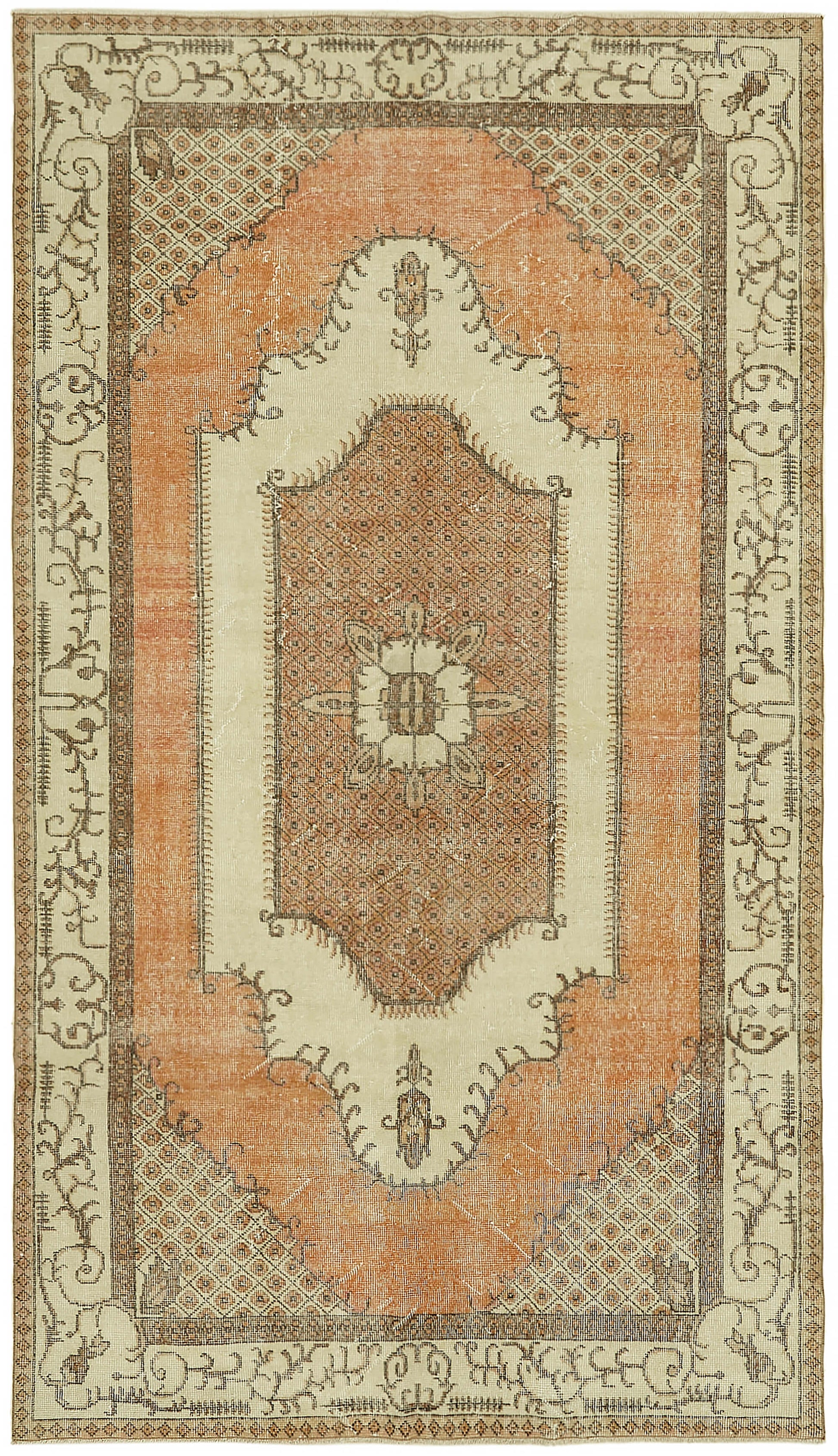5x9 Beige Turkish Vintage Area Rug - 44621