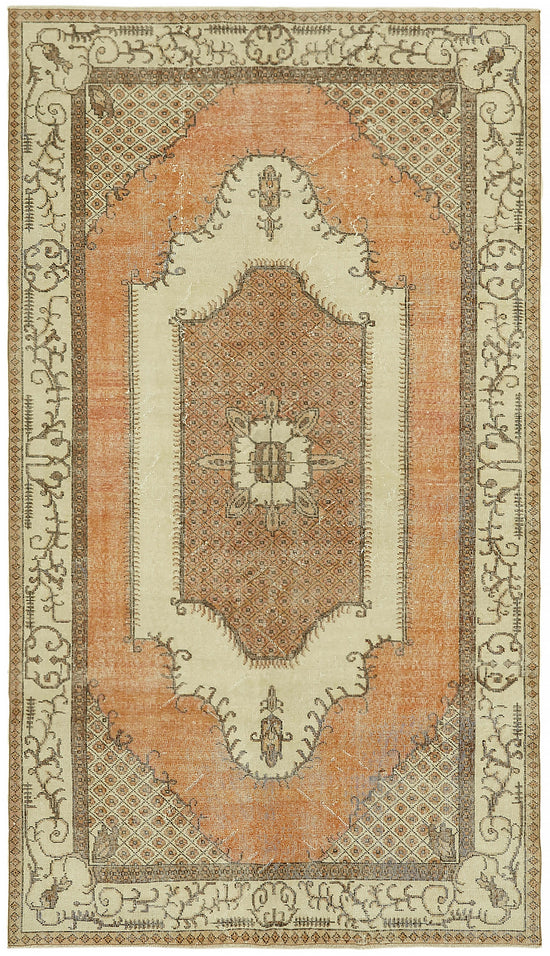 5x9 Beige Turkish Vintage Area Rug - 44621