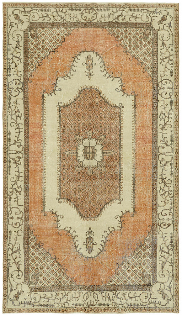 5x9 Beige Turkish Vintage Area Rug - 44621