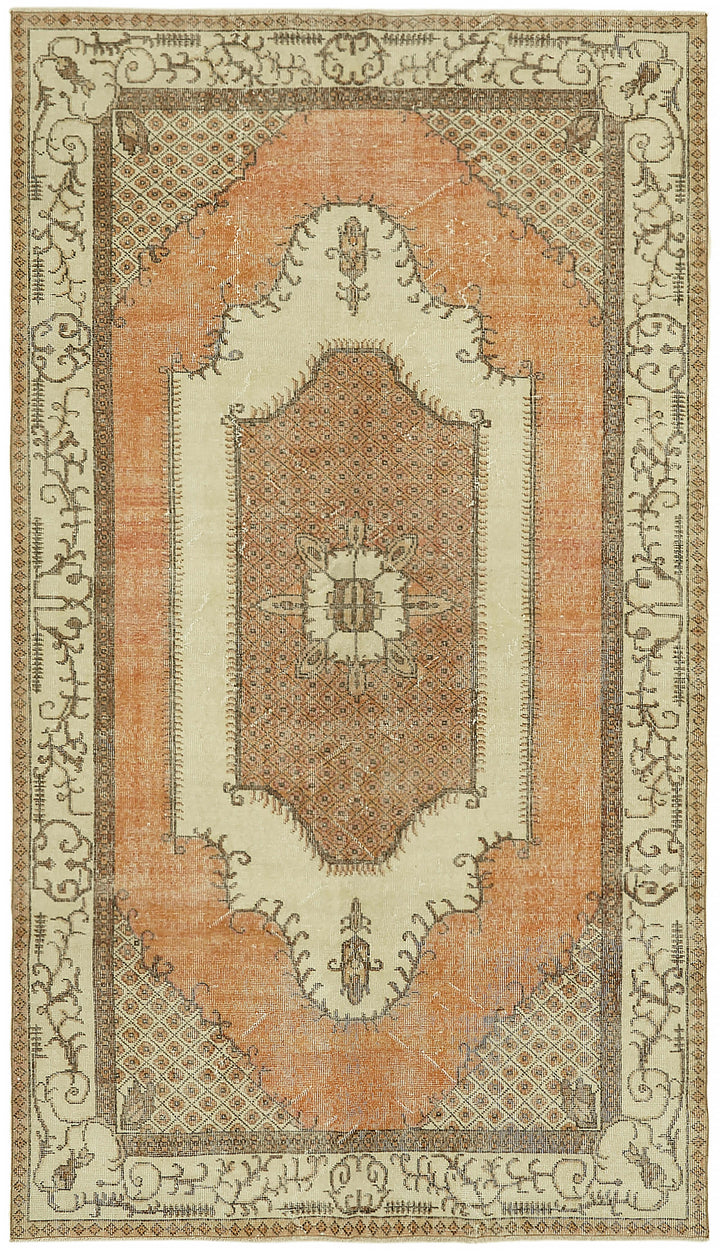 5x9 Beige Turkish Vintage Area Rug - 44621