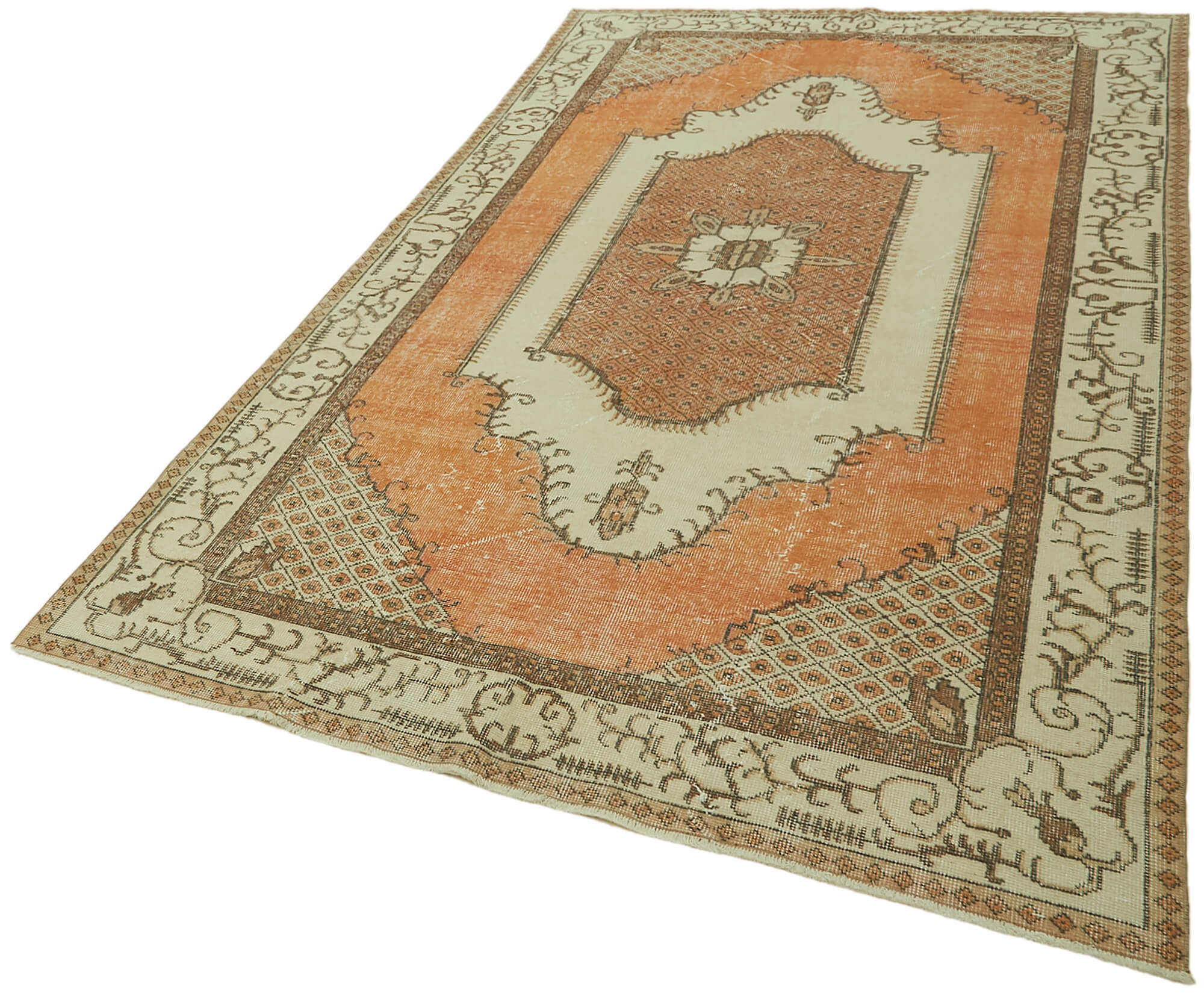 5x9 Beige Turkish Vintage Area Rug - 44621