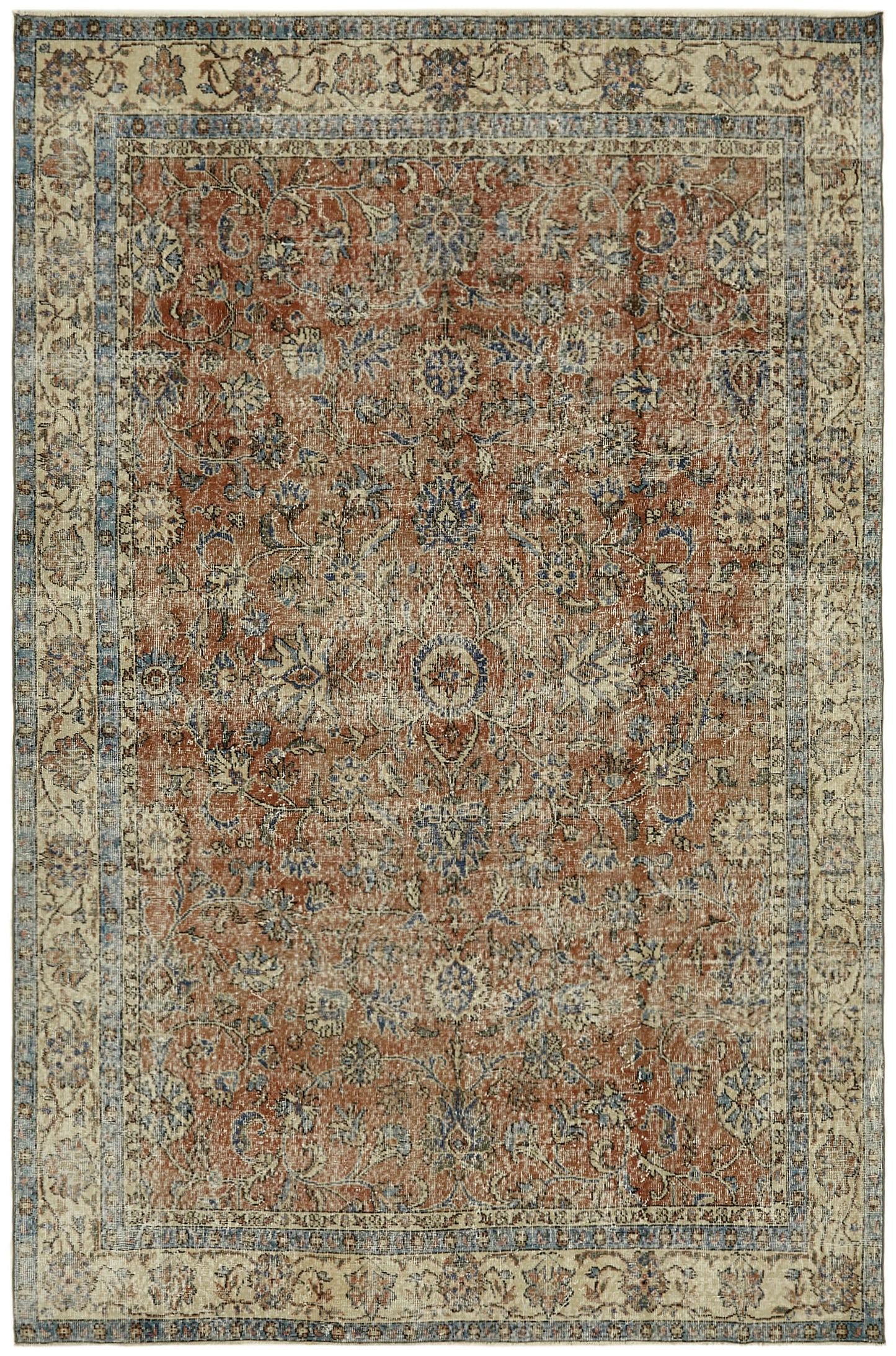 7x10 Beige Turkish Vintage Area Rug - 44627