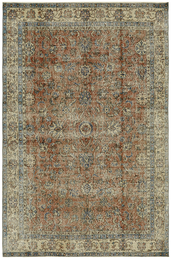 7x10 Beige Turkish Vintage Area Rug - 44627