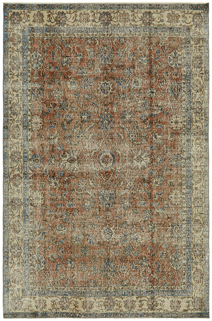 7x10 Beige Turkish Vintage Area Rug - 44627