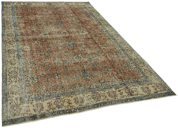 7x10 Beige Turkish Vintage Area Rug - 44627