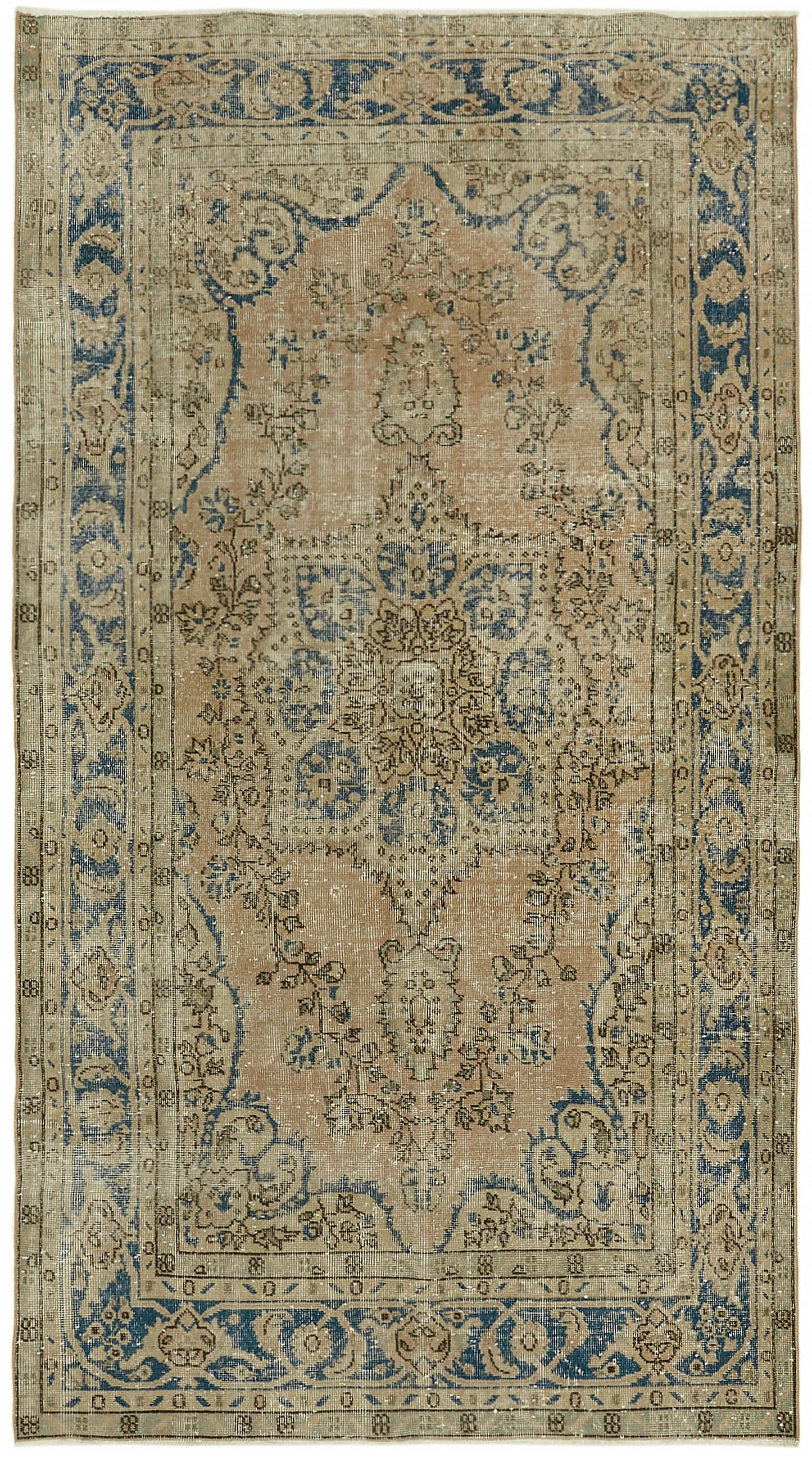 5x9 Beige Turkish Vintage Area Rug - 44630