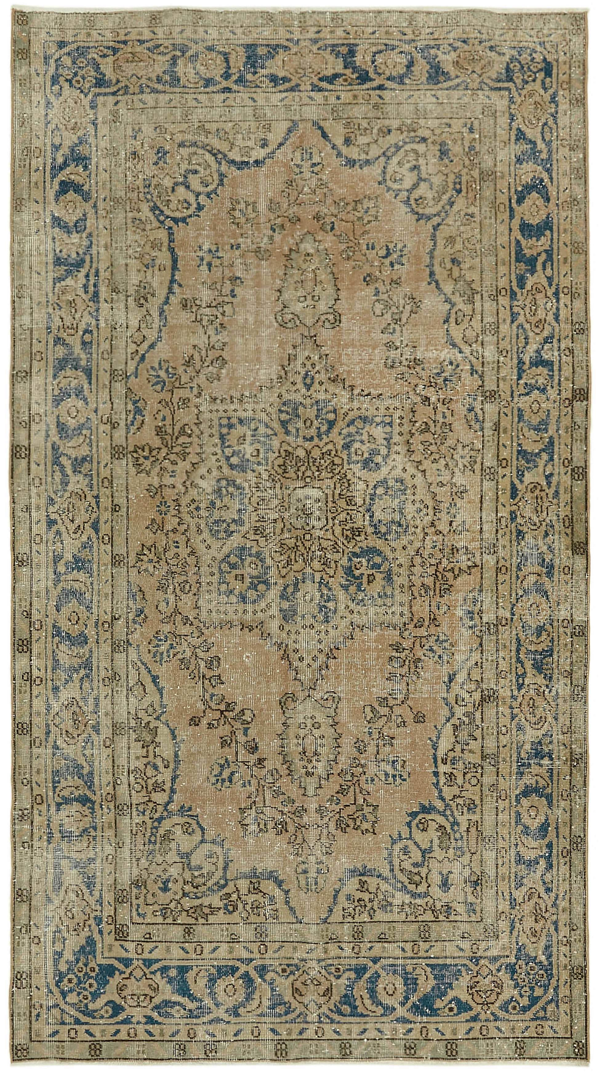 5x9 Beige Turkish Vintage Area Rug - 44630
