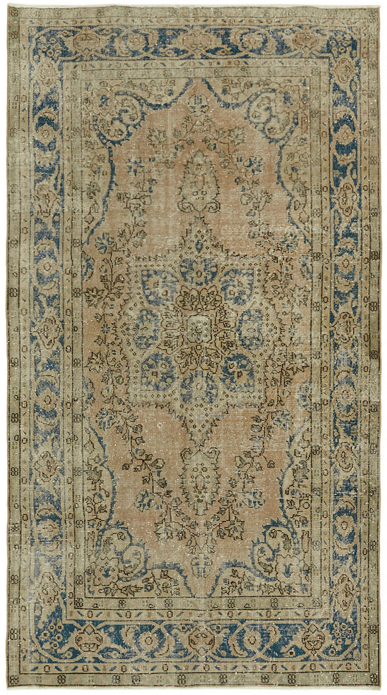 5x9 Beige Turkish Vintage Area Rug - 44630