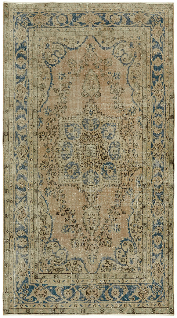 5x9 Beige Turkish Vintage Area Rug - 44630