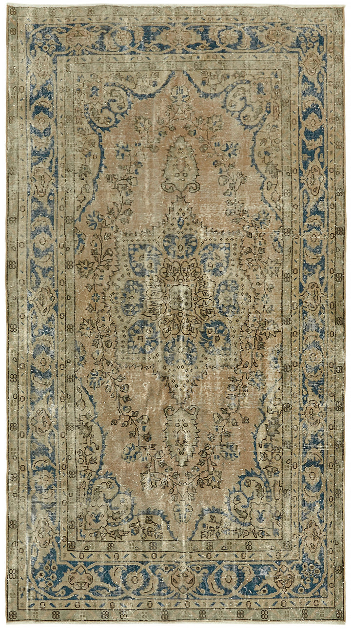 5x9 Beige Turkish Vintage Area Rug - 44630