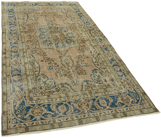 5x9 Beige Turkish Vintage Area Rug - 44630