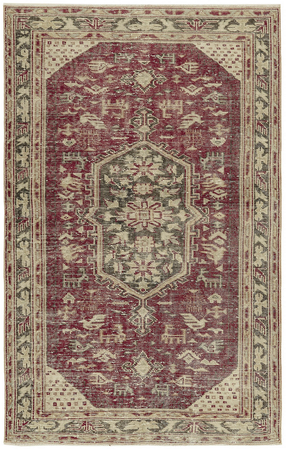 5x8 Beige Turkish Vintage Area Rug - 44632