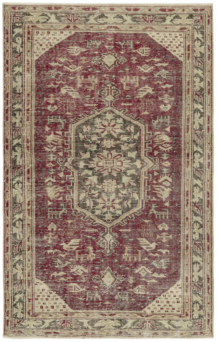 5x8 Beige Turkish Vintage Area Rug - 44632