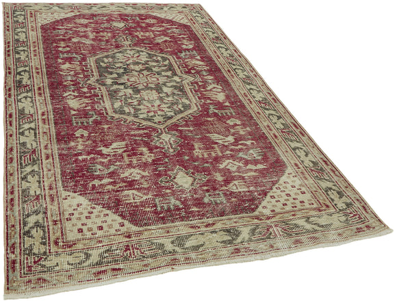 5x8 Beige Turkish Vintage Area Rug - 44632