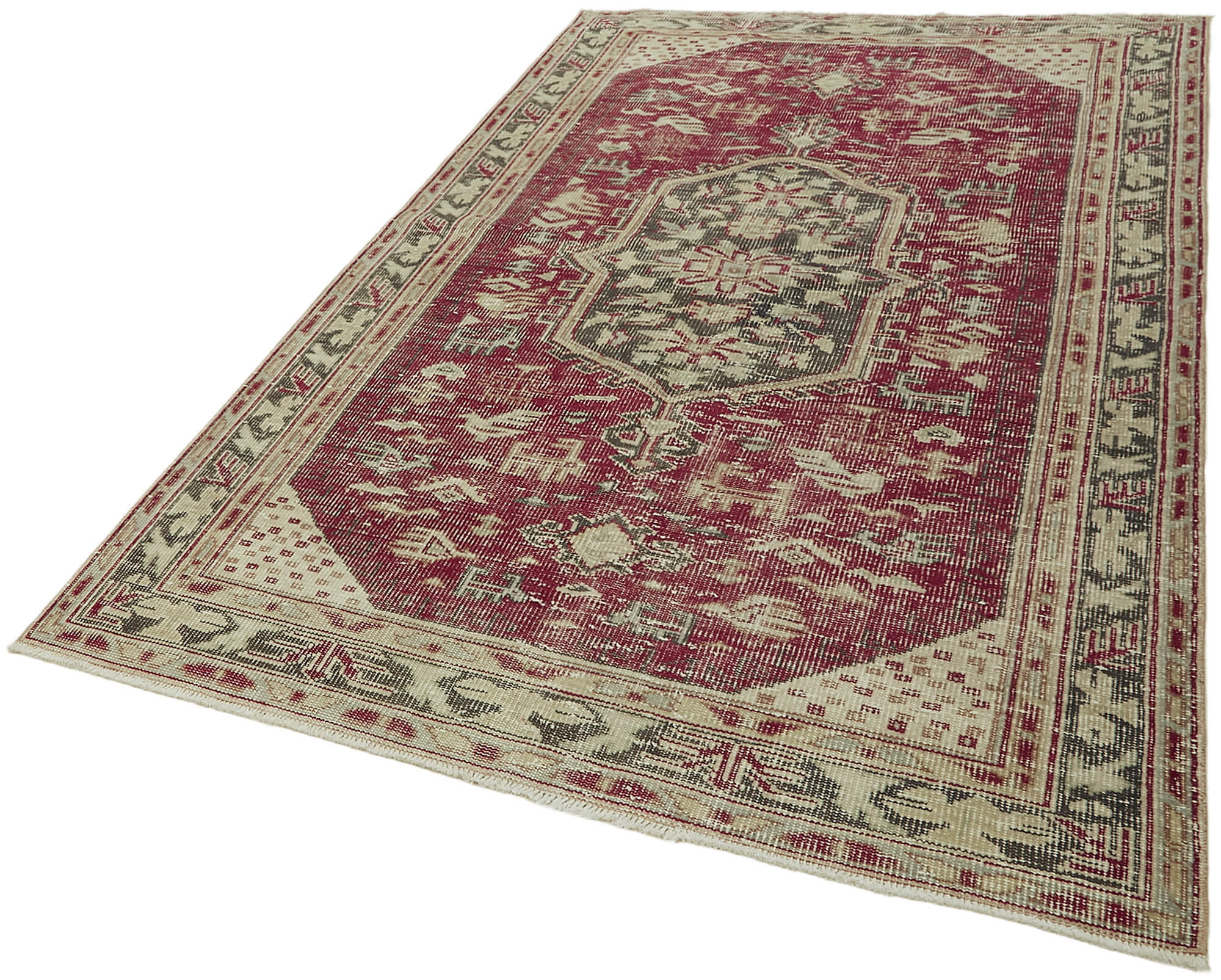 5x8 Beige Turkish Vintage Area Rug - 44632