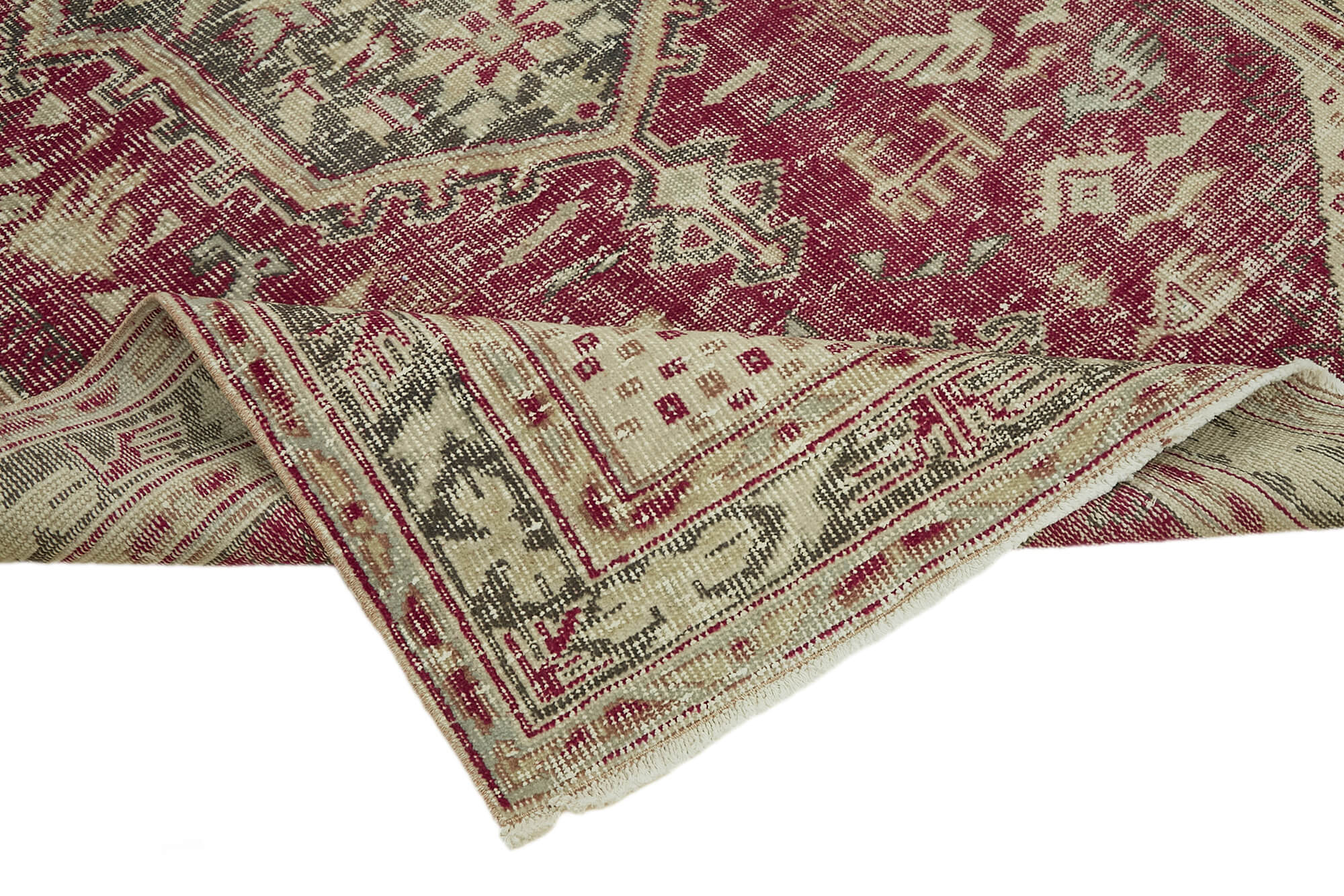 5x8 Beige Turkish Vintage Area Rug - 44632