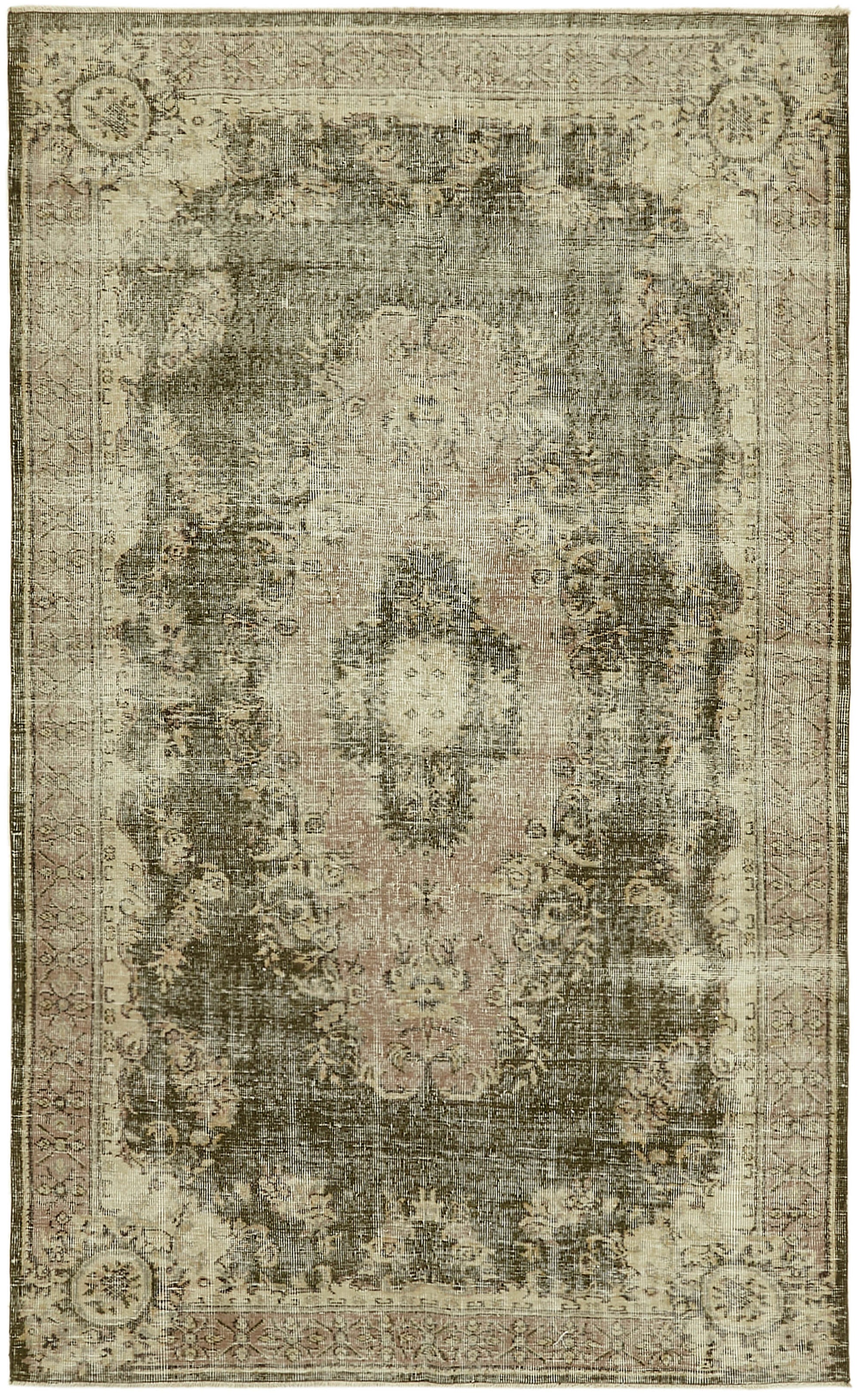 5x9 Beige Turkish Vintage Area Rug - 44634