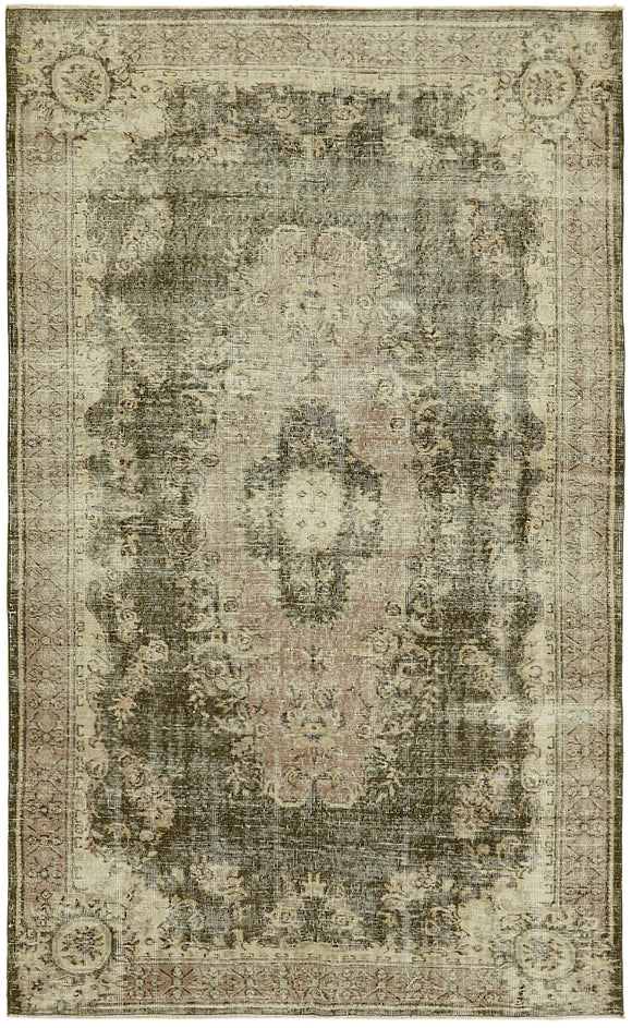5x9 Beige Turkish Vintage Area Rug - 44634