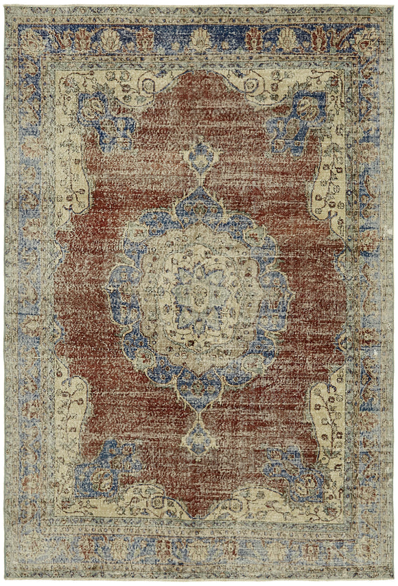 7x10 Beige Turkish Vintage Area Rug - 44639