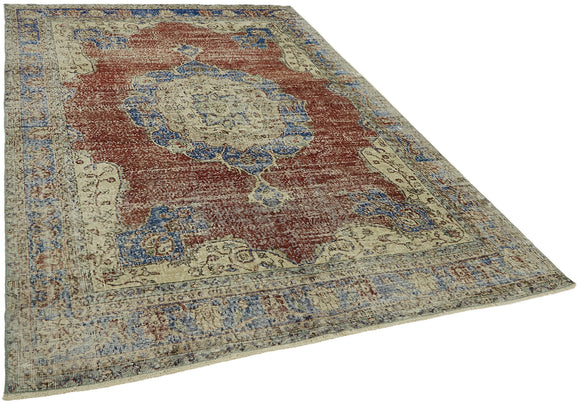 7x10 Beige Turkish Vintage Area Rug - 44639