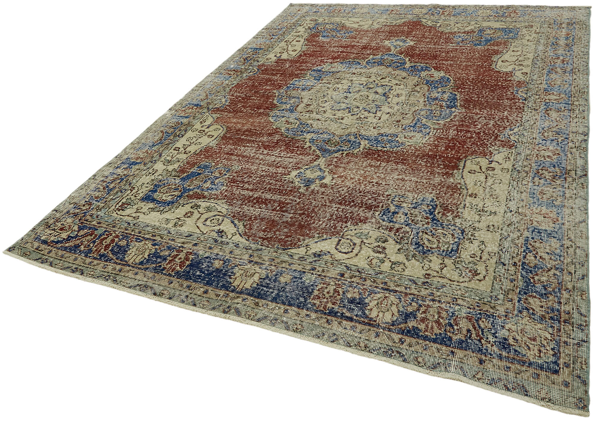 7x10 Beige Turkish Vintage Area Rug - 44639