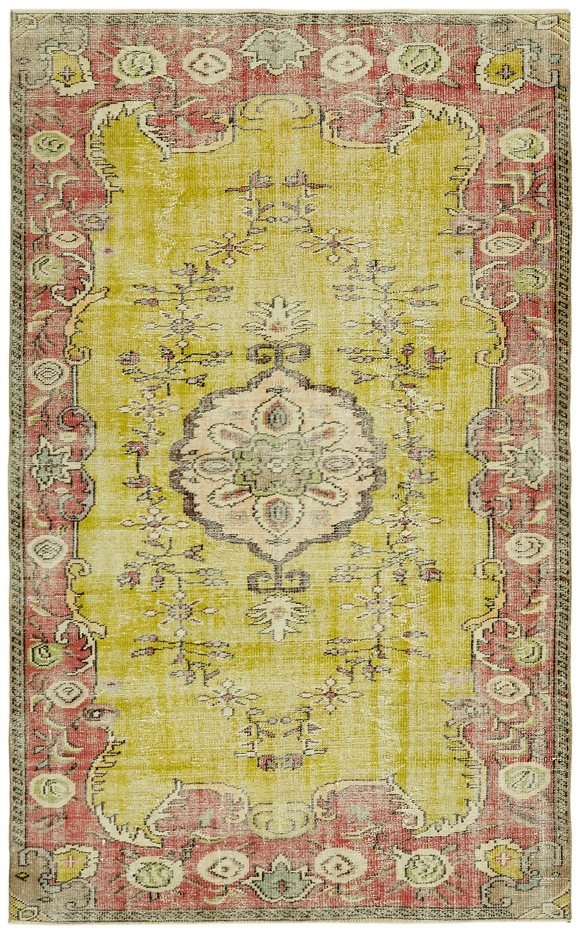 5x9 Beige Turkish Vintage Area Rug - 44642