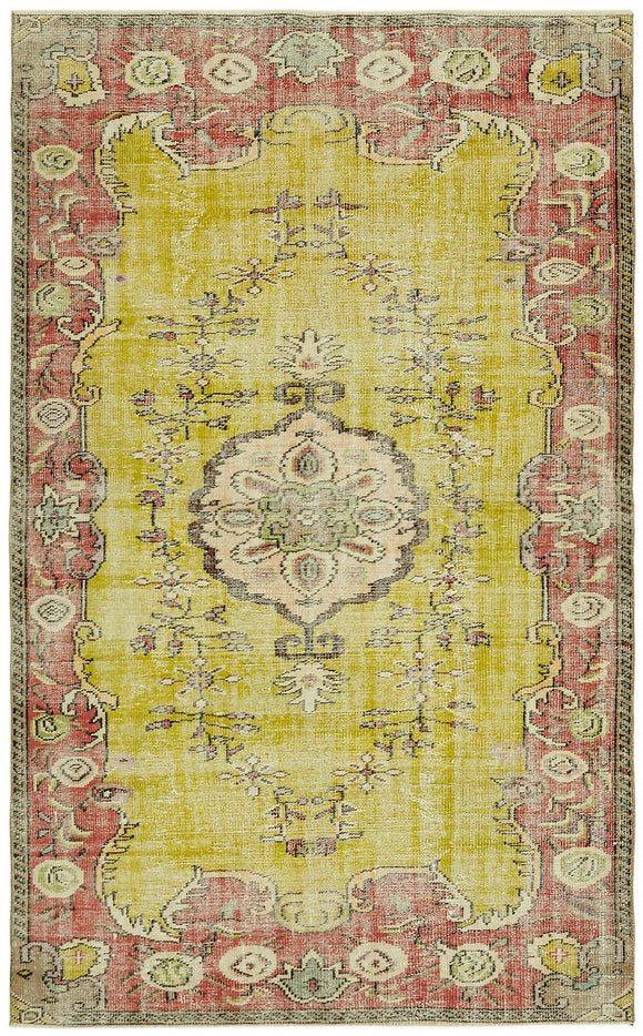 5x9 Beige Turkish Vintage Area Rug - 44642