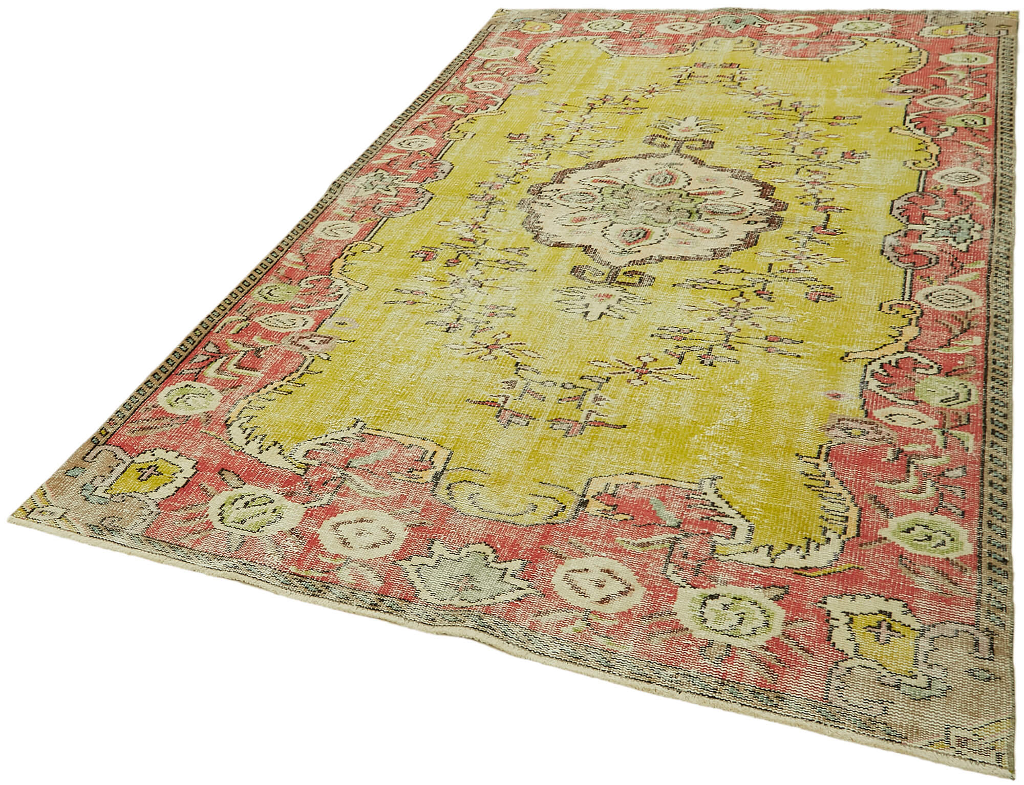5x9 Beige Turkish Vintage Area Rug - 44642