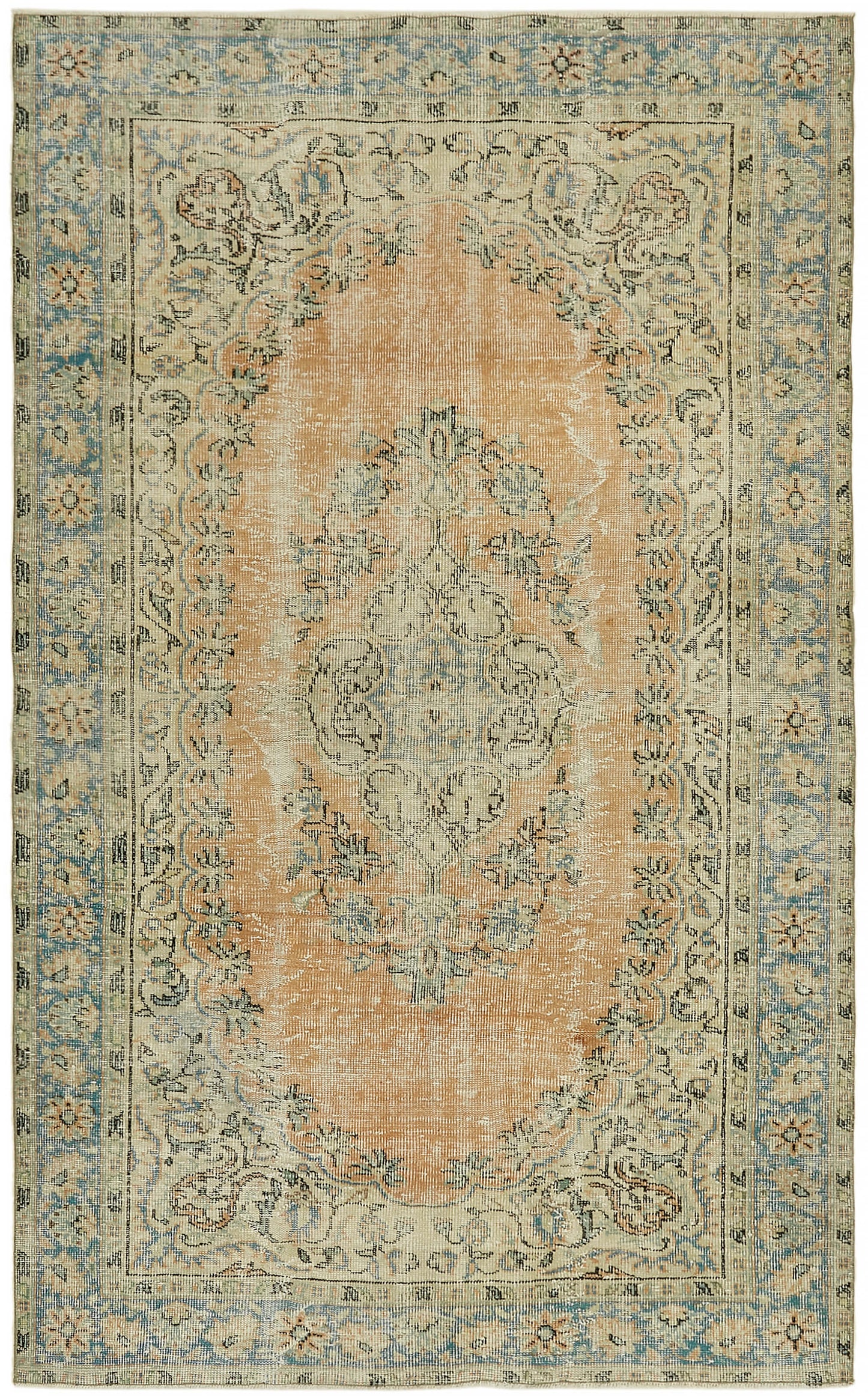 6x9 Beige Turkish Vintage Area Rug - 44645