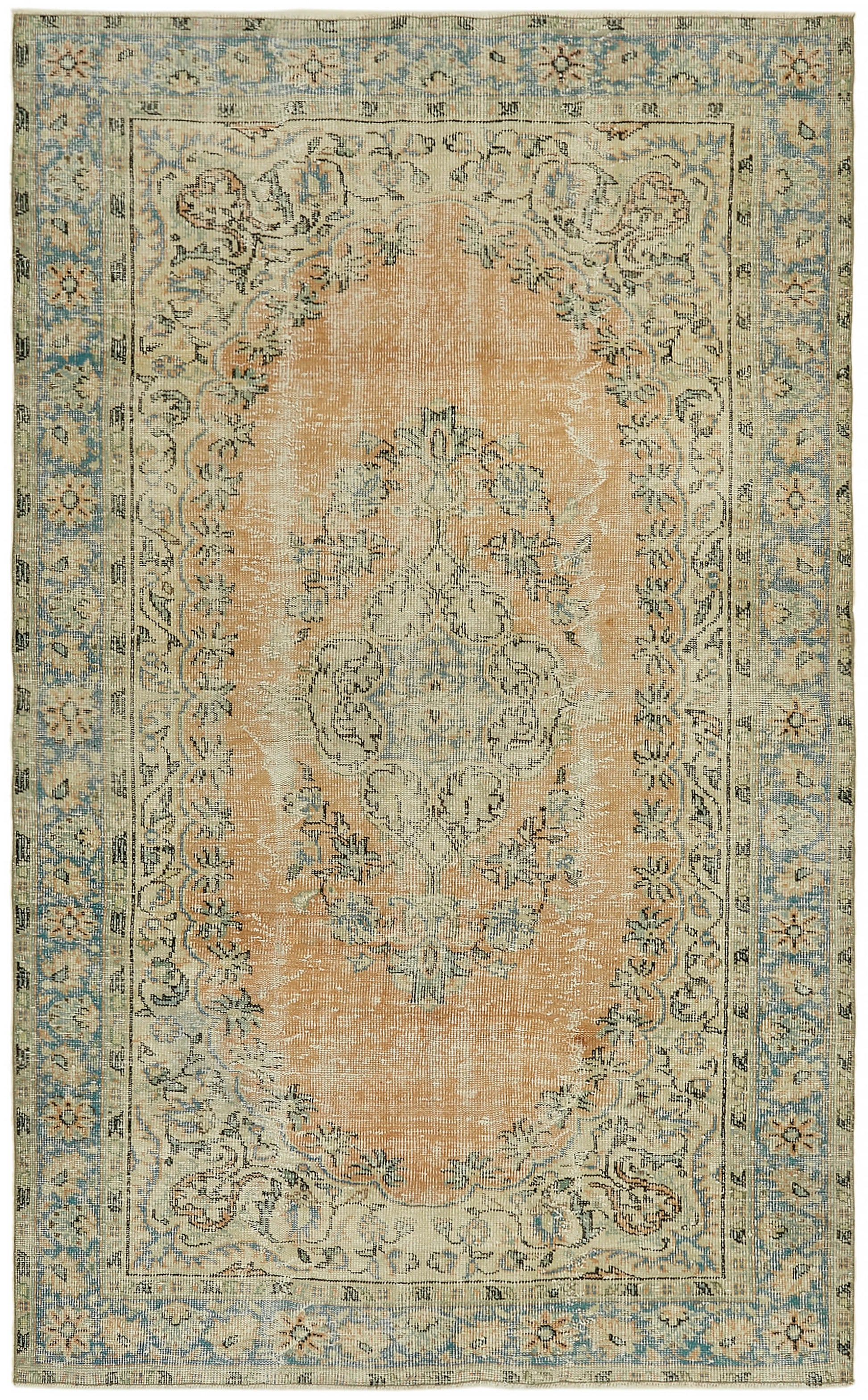 6x9 Beige Turkish Vintage Area Rug - 44645
