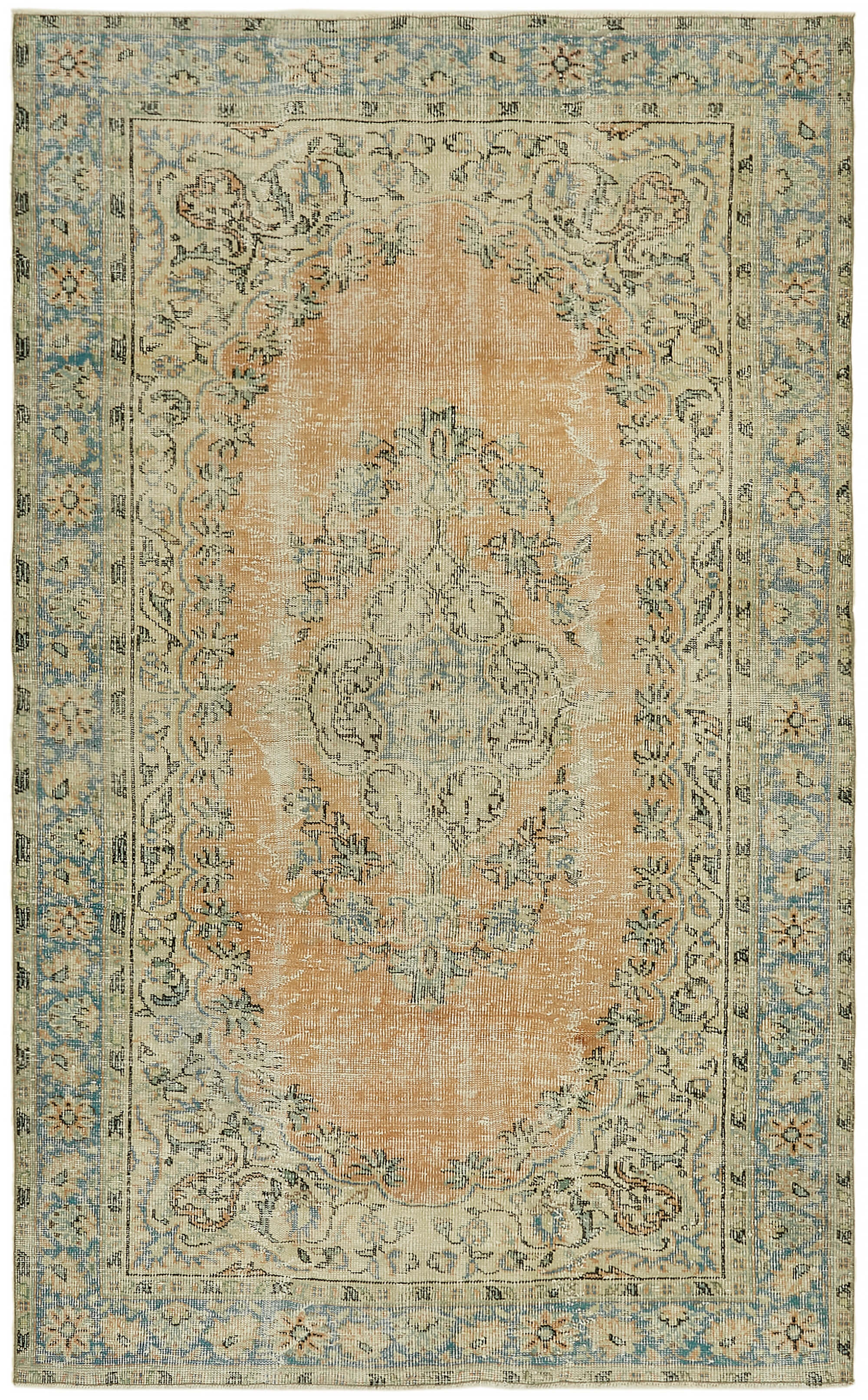 6x9 Beige Turkish Vintage Area Rug - 44645