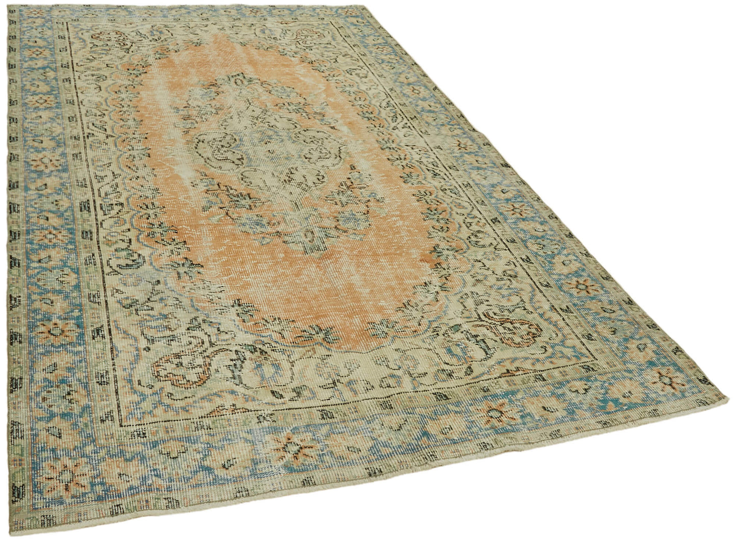 6x9 Beige Turkish Vintage Area Rug - 44645