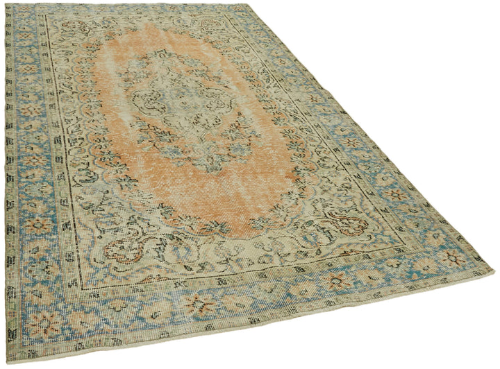6x9 Beige Turkish Vintage Area Rug - 44645