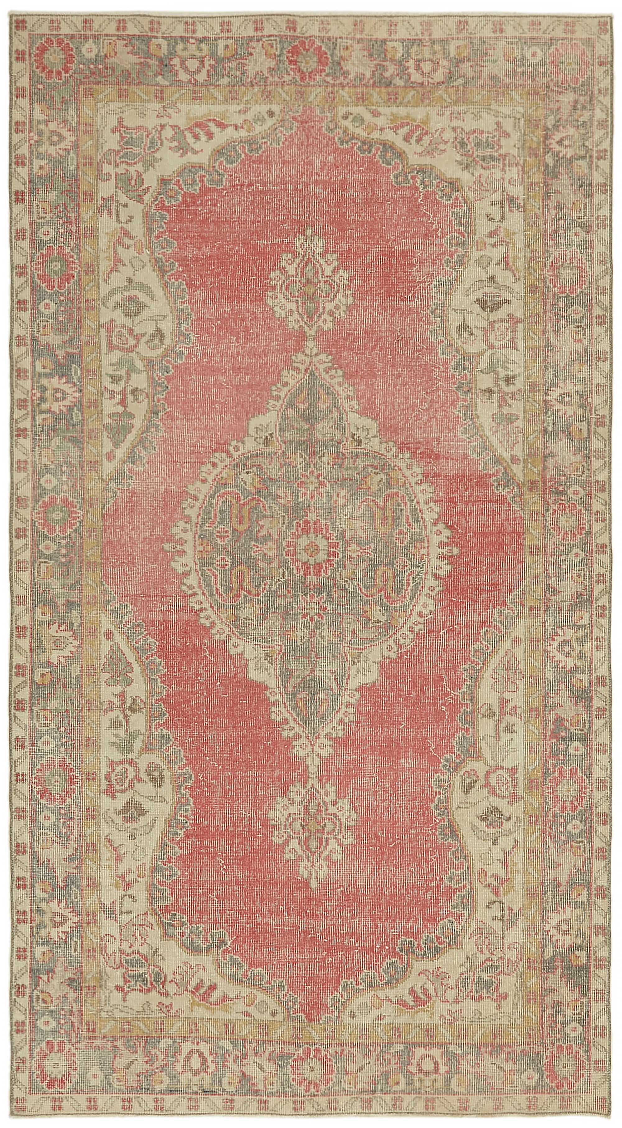 5x9 Beige Turkish Vintage Area Rug - 44646