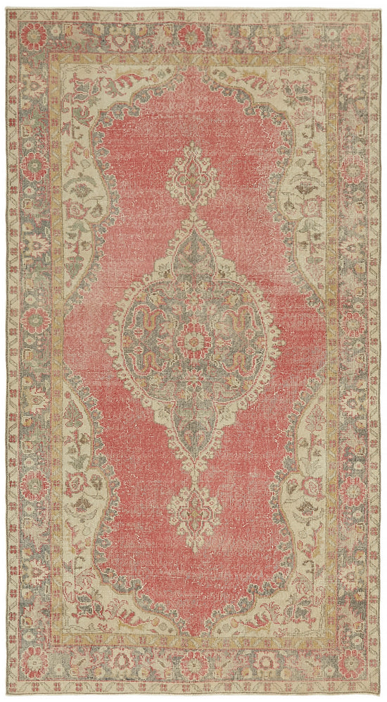 5x9 Beige Turkish Vintage Area Rug - 44646