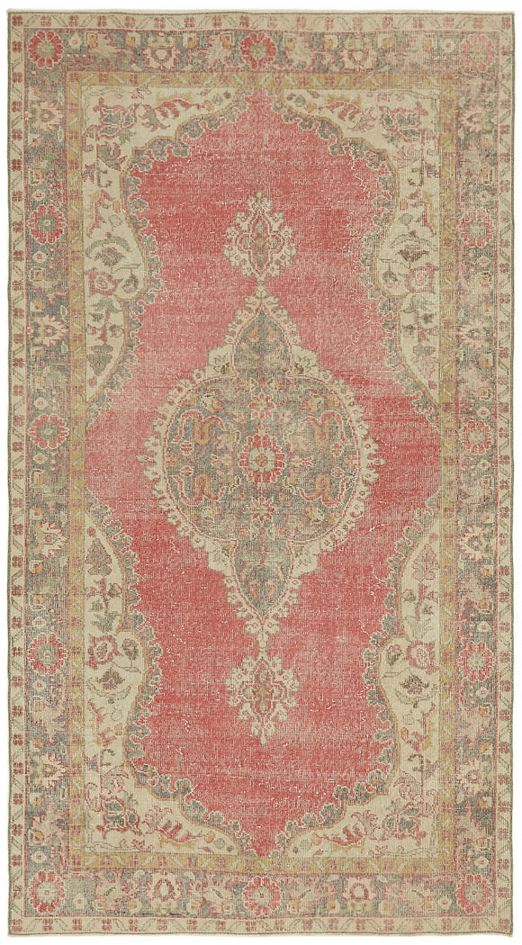 5x9 Beige Turkish Vintage Area Rug - 44646
