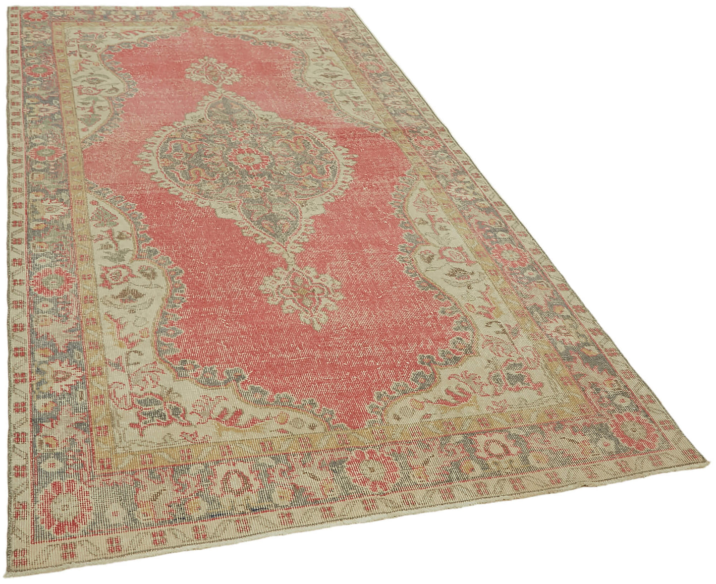 5x9 Beige Turkish Vintage Area Rug - 44646