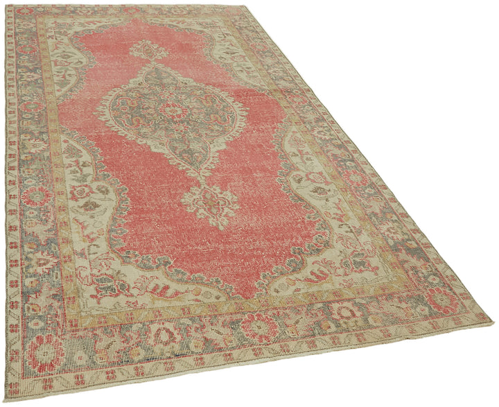 5x9 Beige Turkish Vintage Area Rug - 44646