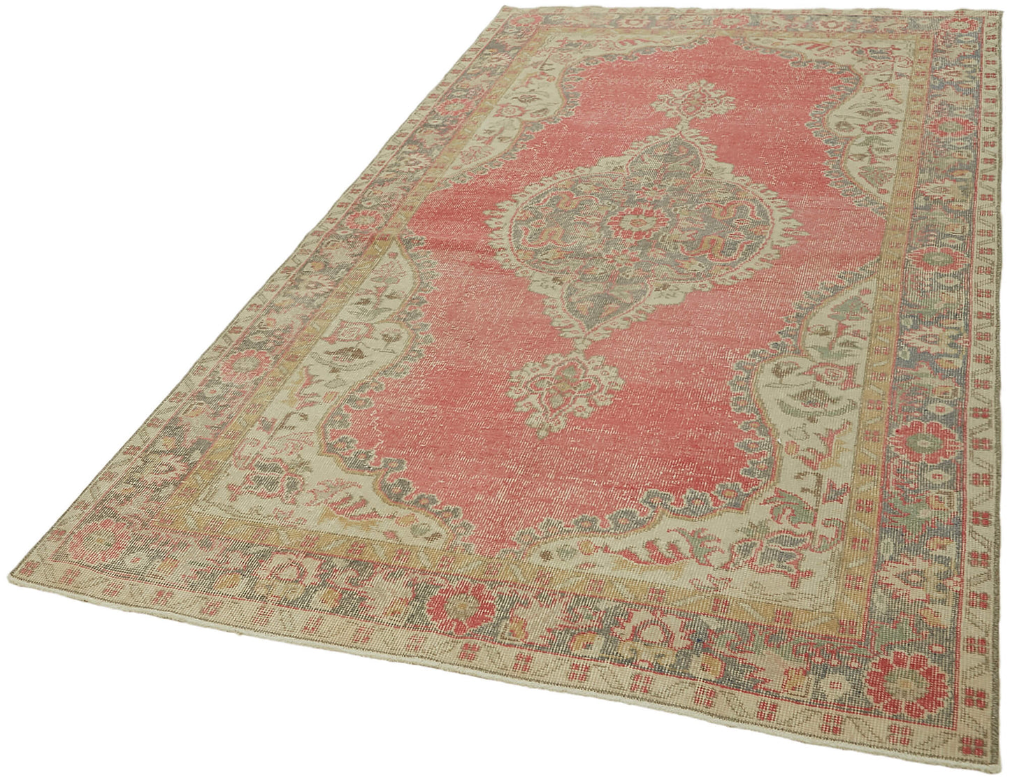 5x9 Beige Turkish Vintage Area Rug - 44646