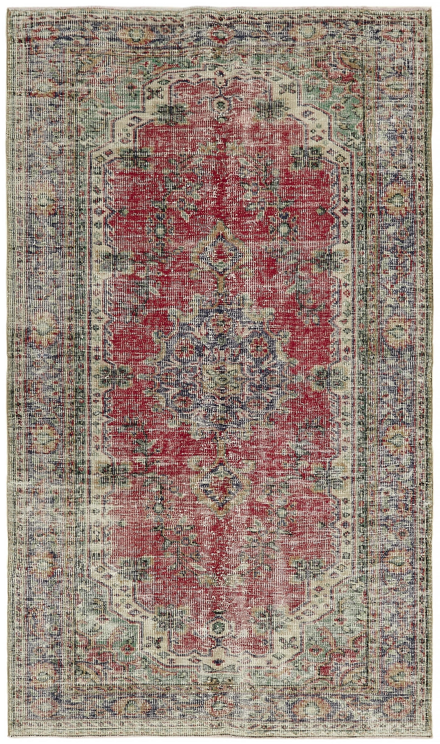 5x9 Beige Turkish Vintage Area Rug - 44647