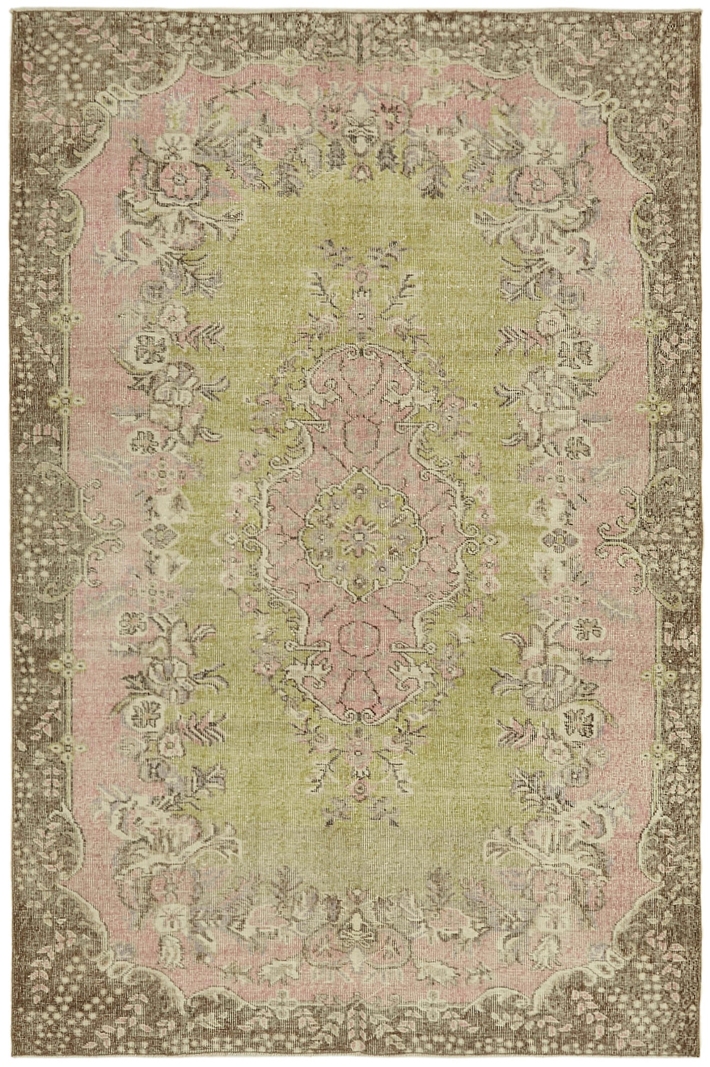 6x9 Beige Turkish Vintage Area Rug - 44649