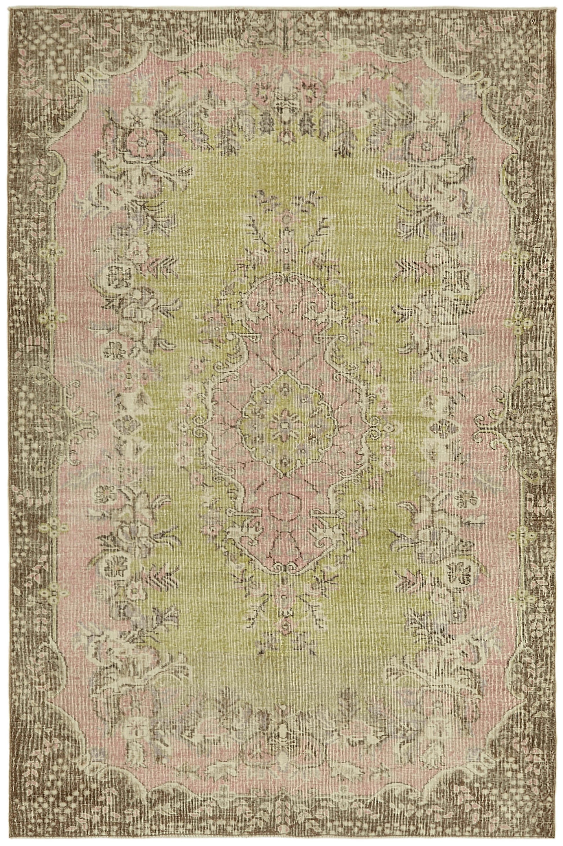 6x9 Beige Turkish Vintage Area Rug - 44649